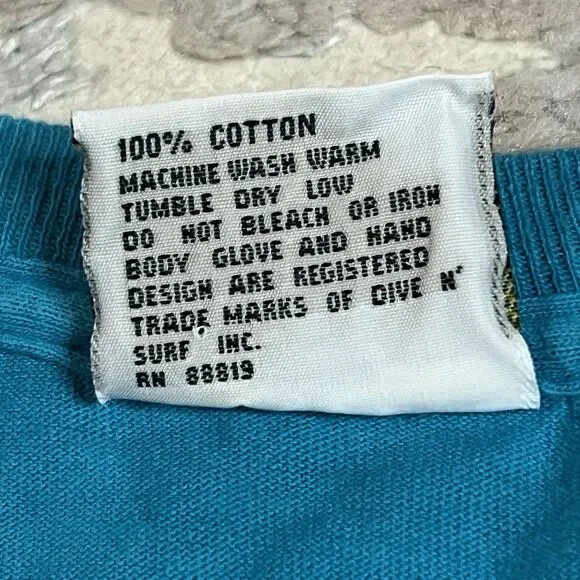 Vintage 90s Body Glove Spellout Teal Surfing T-shirt Size Large Made In USA - Picture 4 of 10